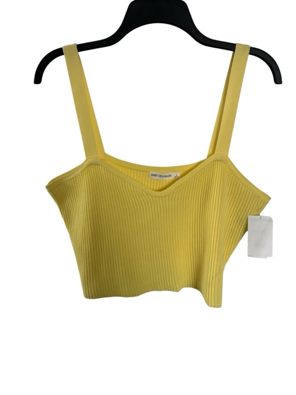Avec Les Filles Yellow Ribbed  Crop Camisole Tank Top - Picture 2 of 5